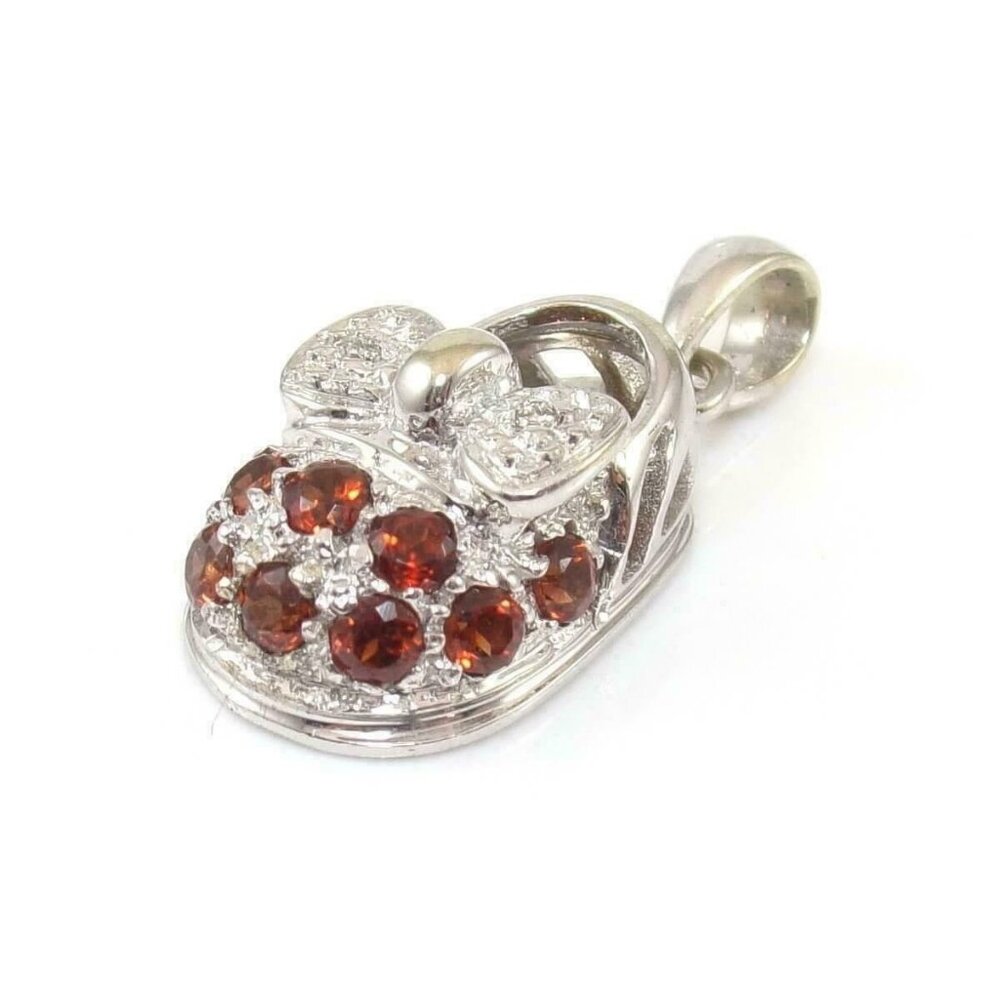 Samuel B BJC 14K White Gold Pendant Red Garnet Diamond Baby Bootie Shoe